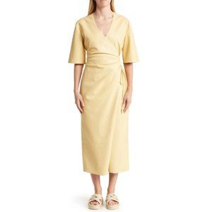 ⭐️ Nanushka Helisa Faux Leather Wrap Dress, Yellow, New, XS